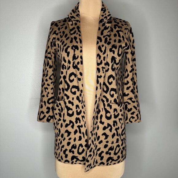 J. Crew Sophie Open Front Sweater Blazer Leopard XXS NWT - Picture 1 of 10